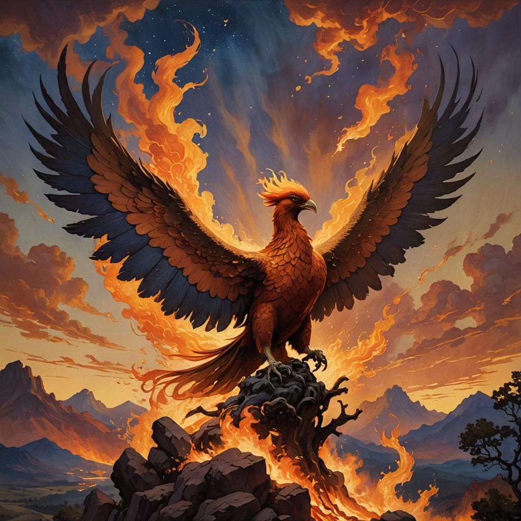 Phoenix Rising: A Maxfield Parrish-Inspired Vision