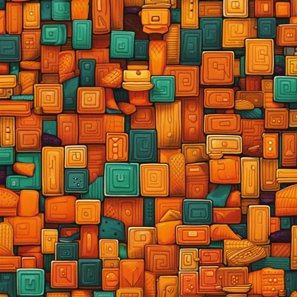 Abstract Tetris Battle in Pumpkin Patch with Fine Details