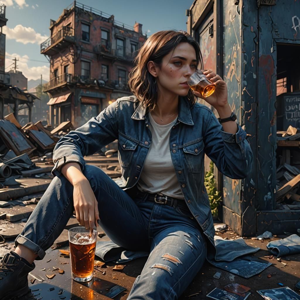 Depressed Young Woman in Detailed Digital Painting