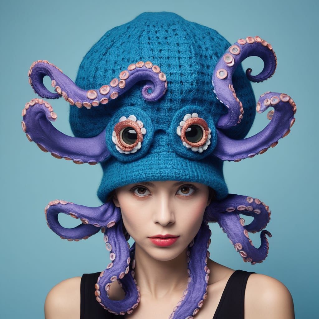 Glamorous Woman Wearing an Octopus Hat