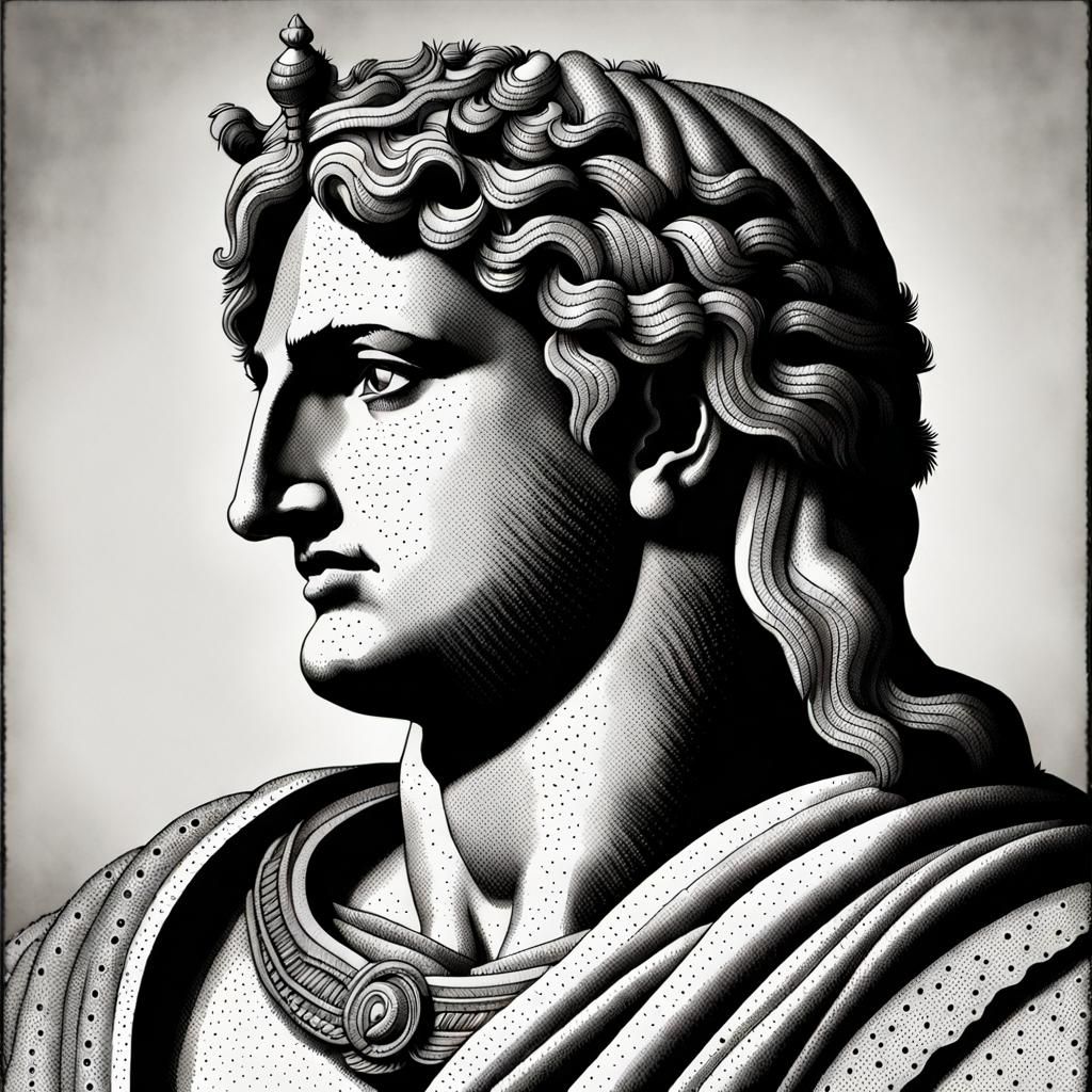 Alexander the Great: Pointillist Portrait on Vellum