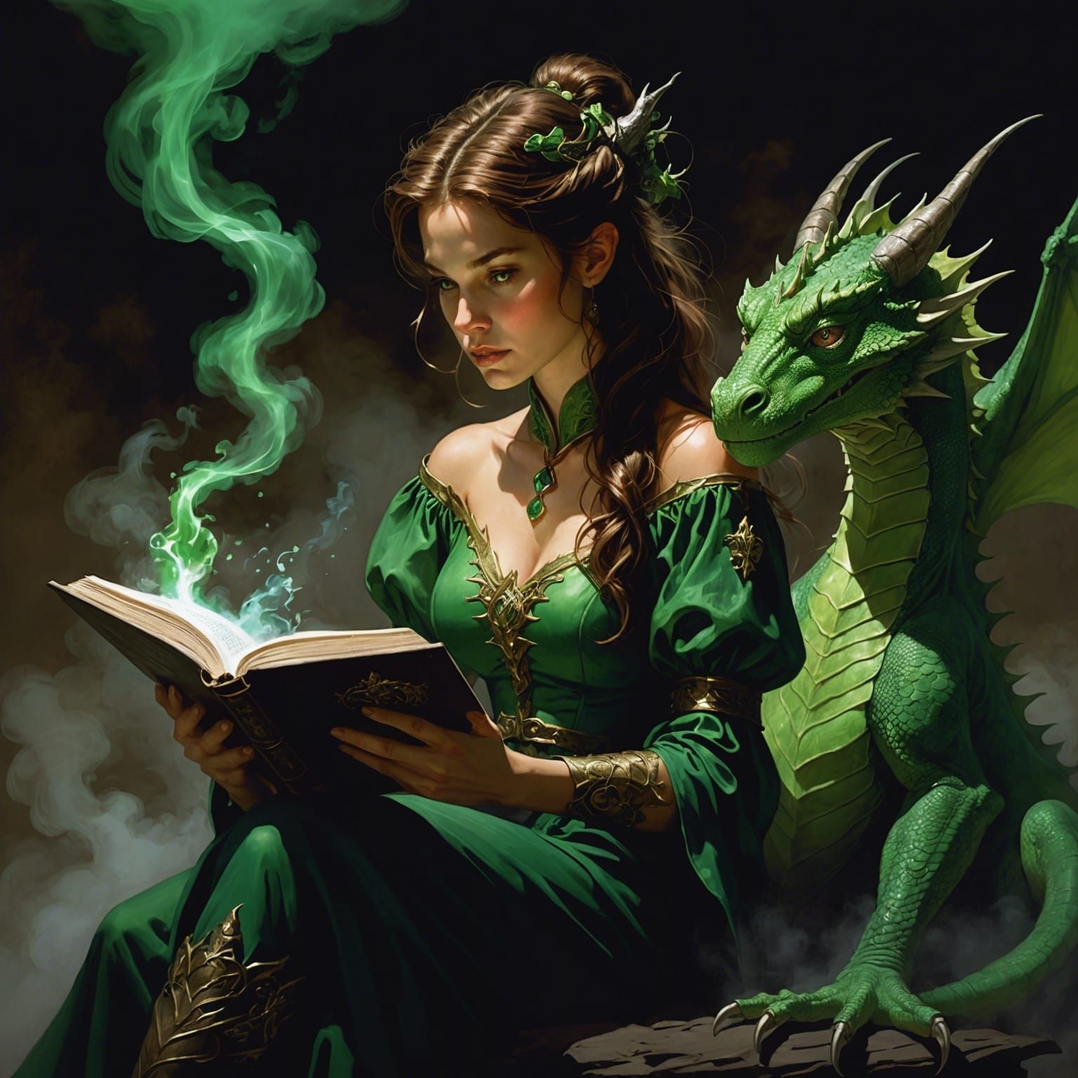 Green Dragon Familiar in Dark Fantasy Style