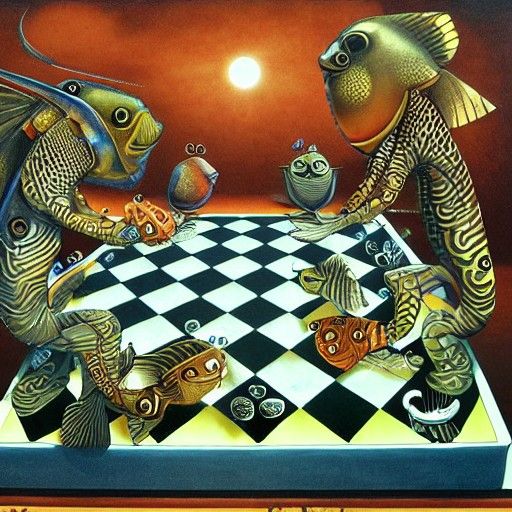 Two fish are playing chess