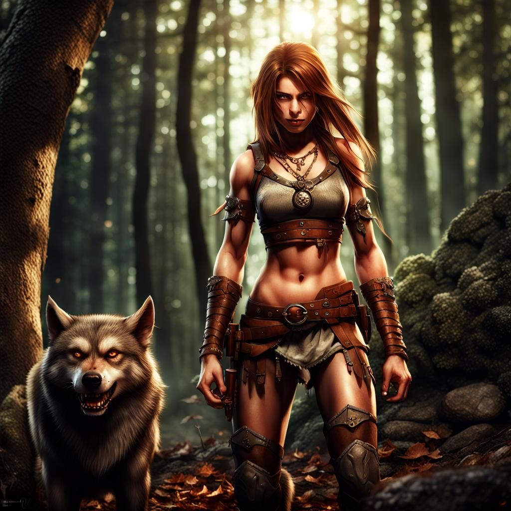 Werewolf Girl Hunting in Medieval Forest