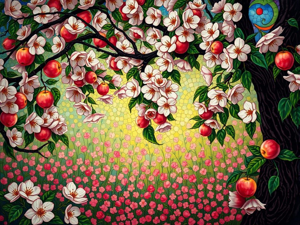 Vibrant Spring Garden Scene in Hyperrealistic Style