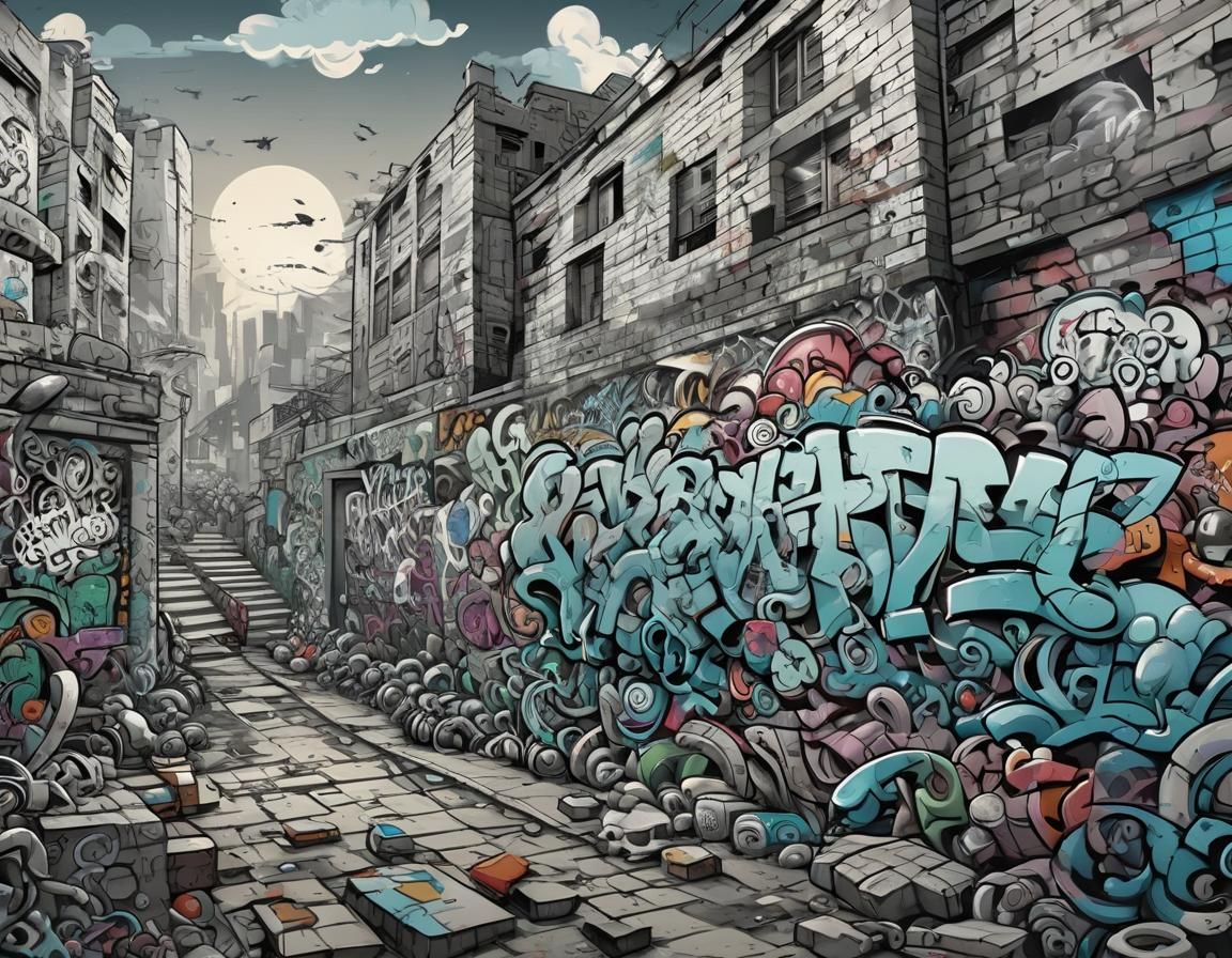 Graffiti Wall in Cartoon Storybook Style