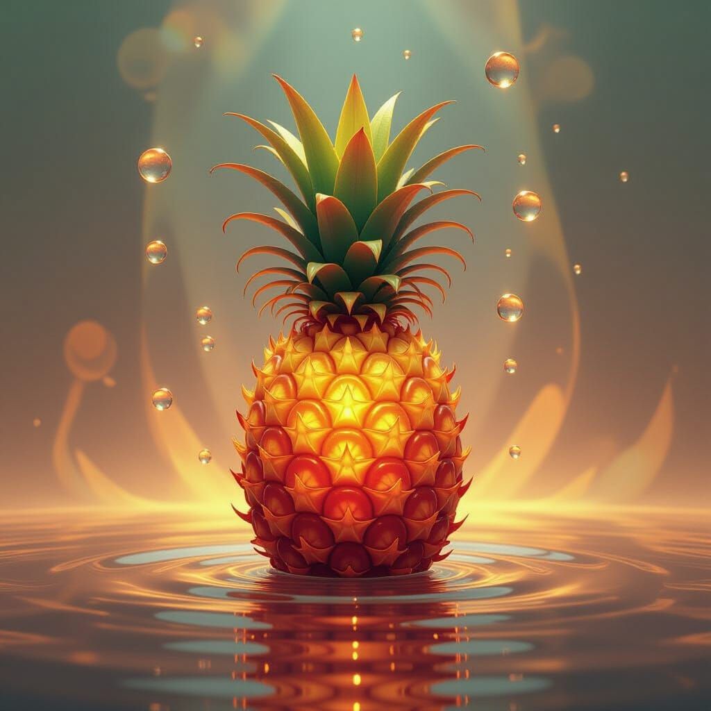 Luminous Pineapple Floating in Abstract Void