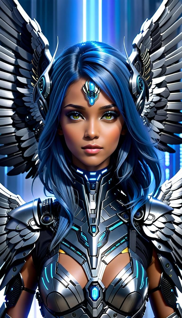Winged Cyber Angel in Cyberpunk Style