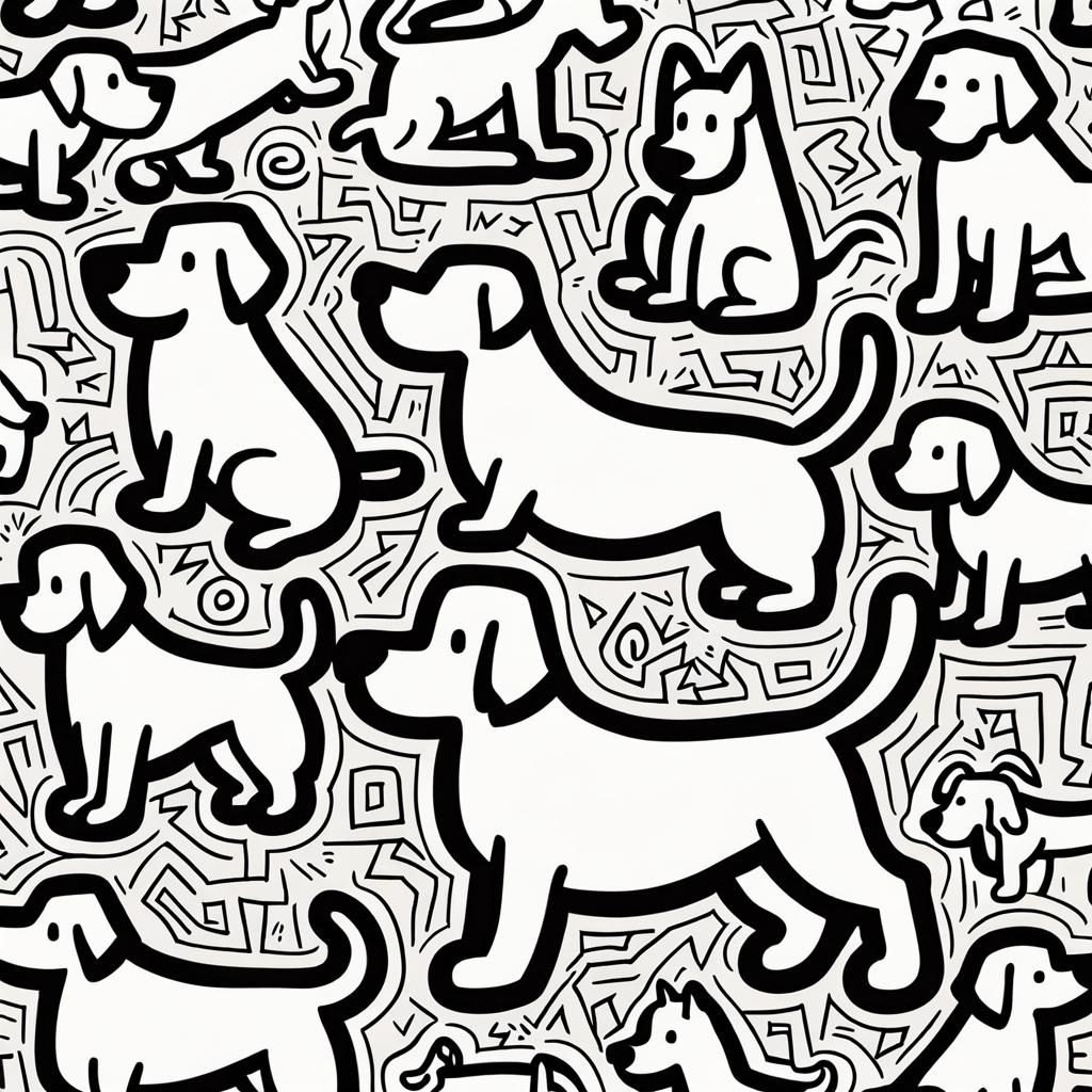 Keith Haring Style Line Art Dogs