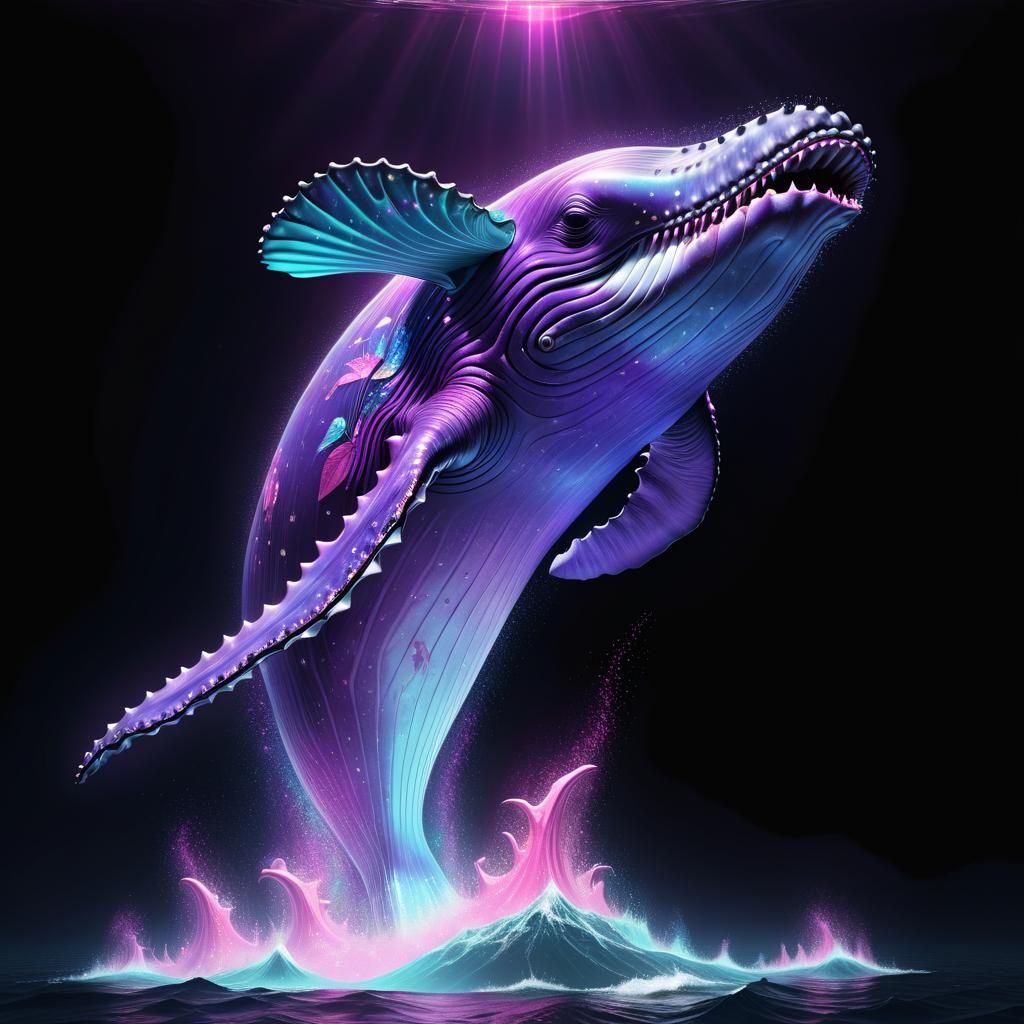 Cosmic Whale in Rosé Sea: Hyperrealistic Psychedelic Illustr...