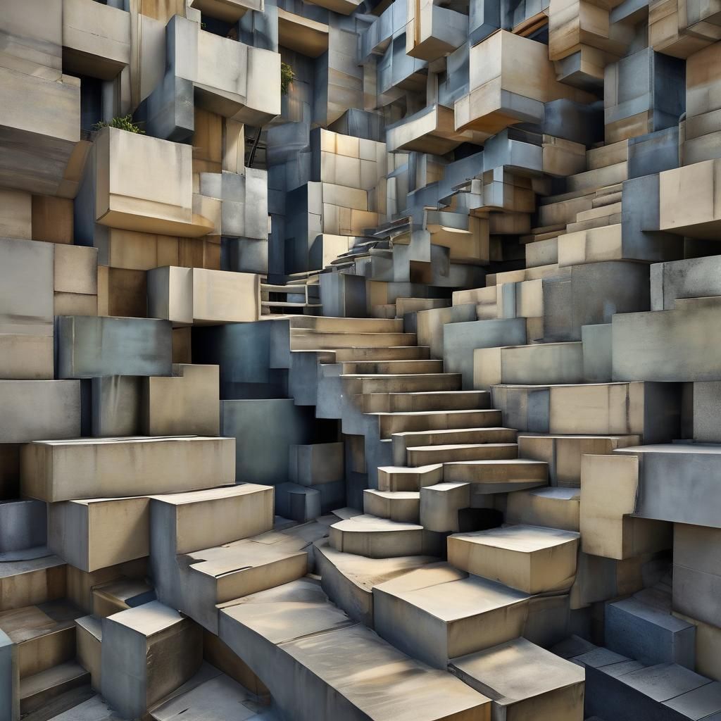 Intricate Staircase to Nowhere in Absurd Realism