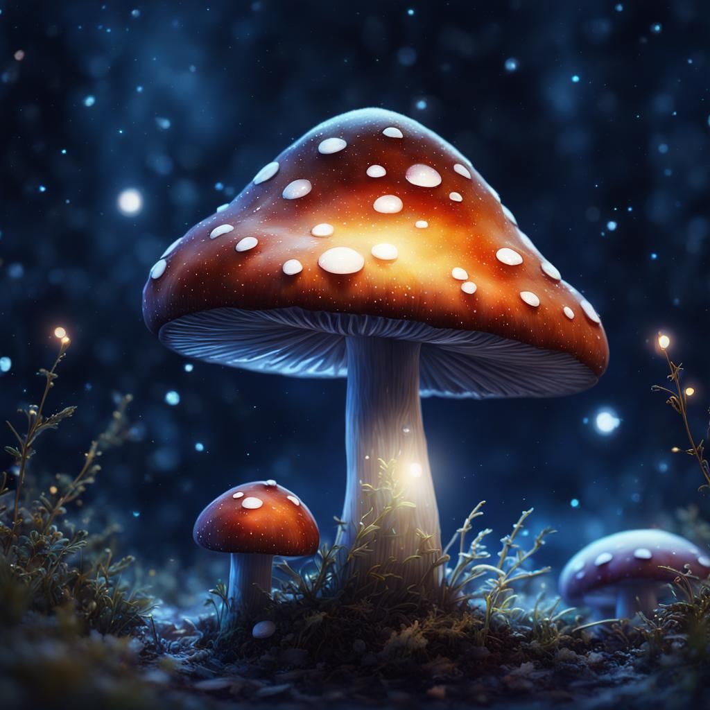 Mystical Winter Mushroom Watercolor Painting