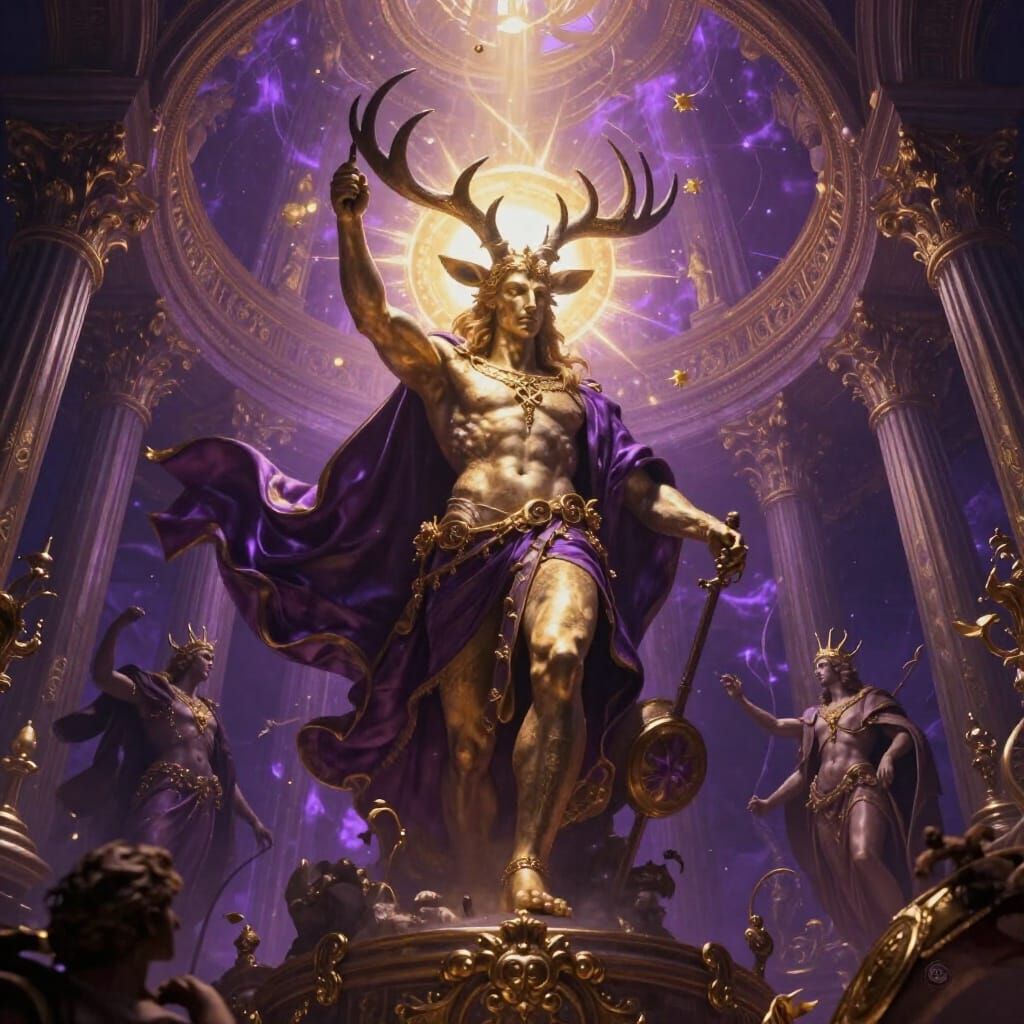 Baroque Masterpiece: Lugh's Divine Triumph in Violet and Gol...