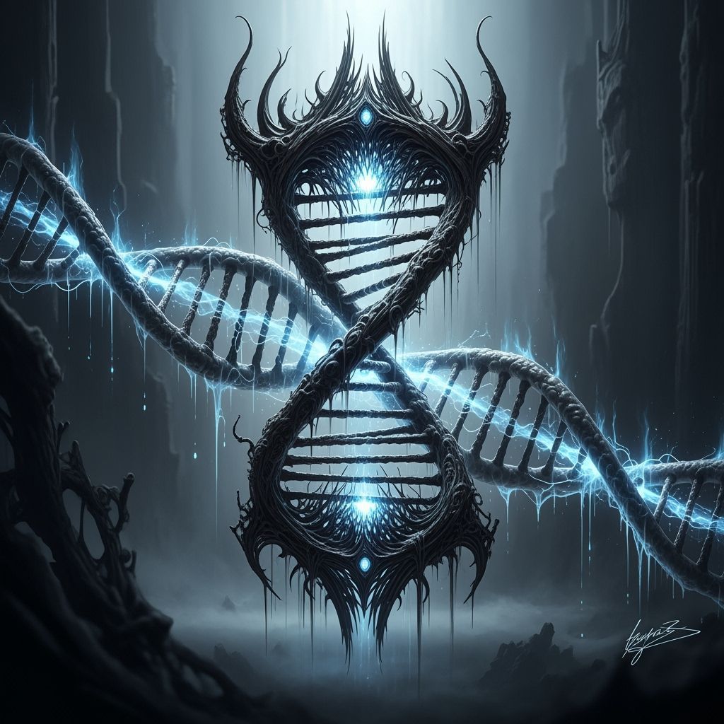 Ethereal Gothic DNA Helix with Glowing RNA