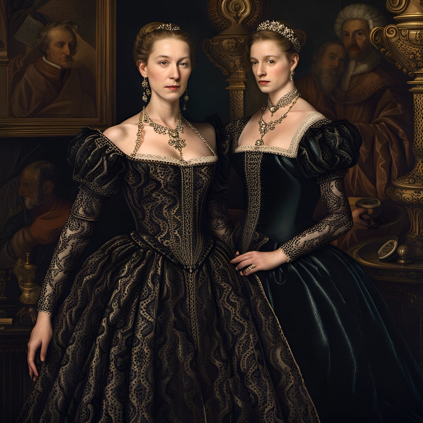 “The Black Queen” Catherine de Medici (left) with her subject