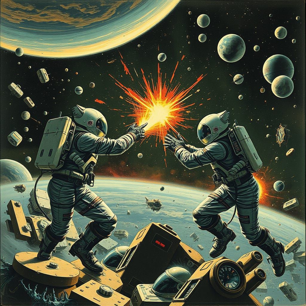 Astronaut Battle in Space: Futuristic Sci-Fi Art