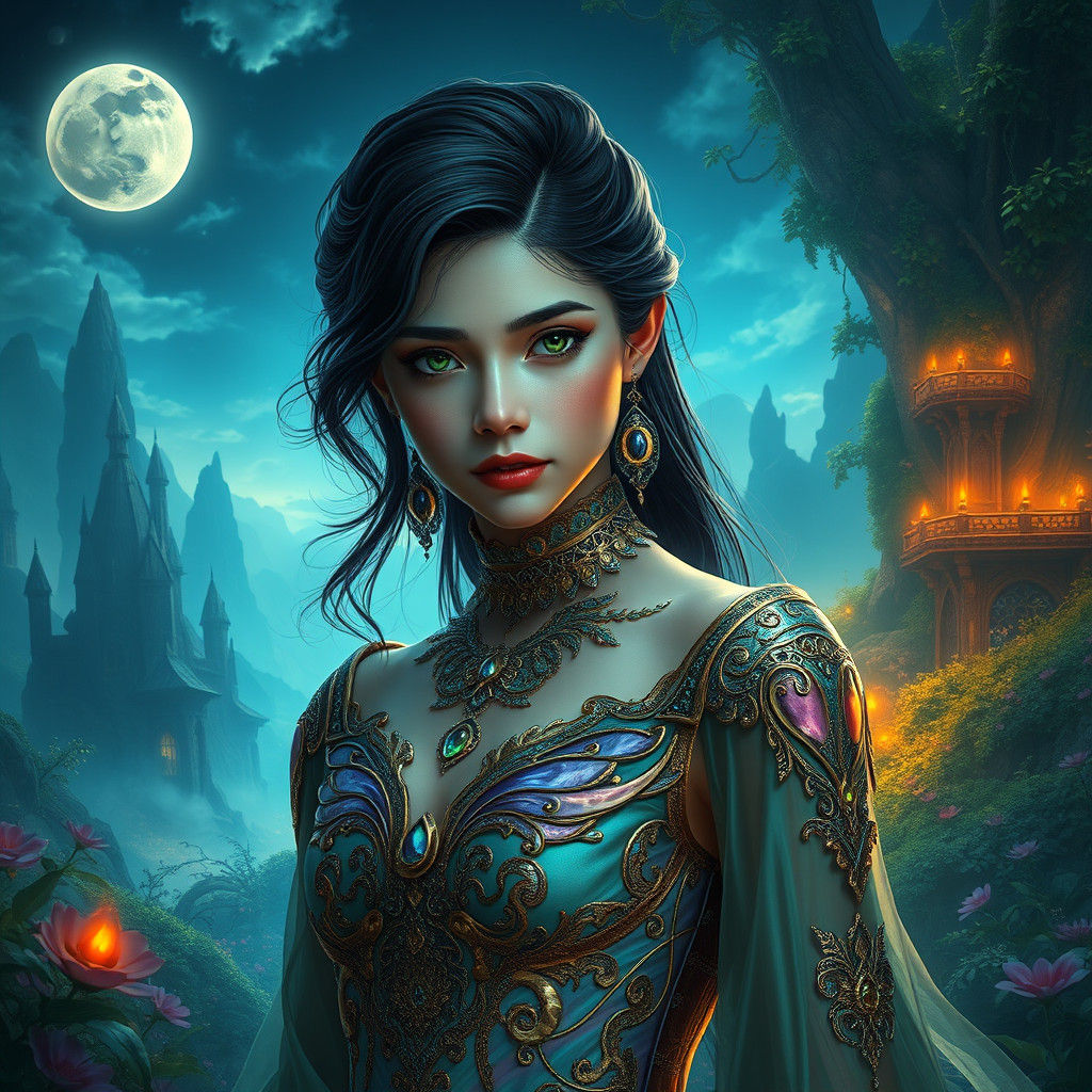 Ethereal Woman in Fantasy Landscape, Matte Painting