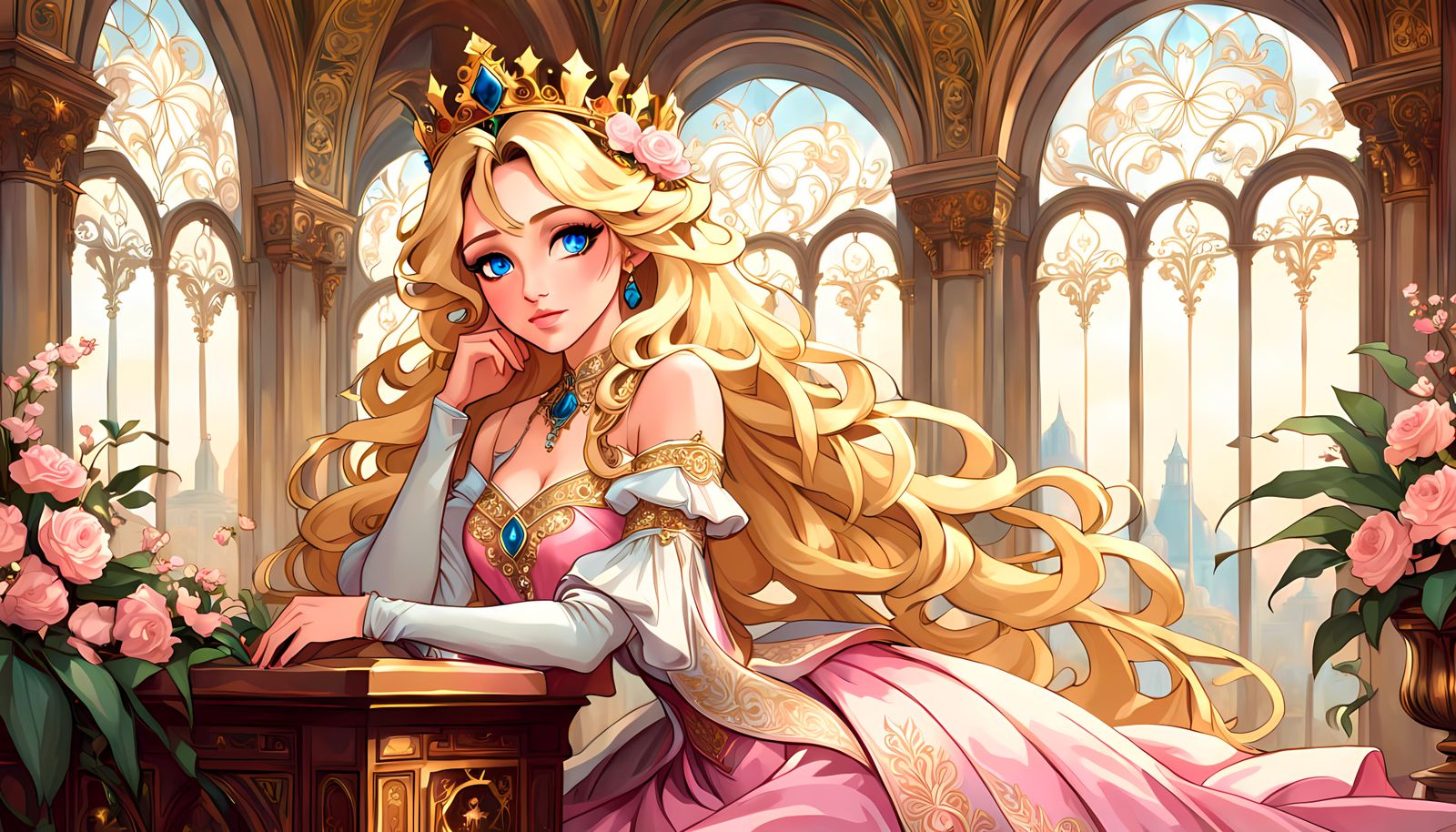 Elegant Queen in Opulent Palace Interior