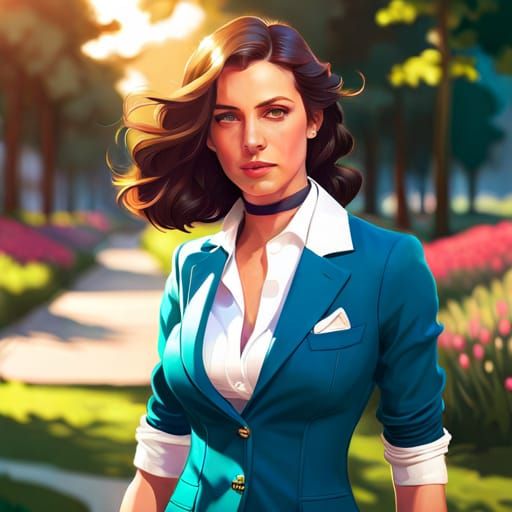 Brunette Portrait in Hyperdetailed Art Nouveau Style