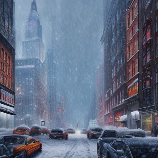 Snowy New York City Winter Scene