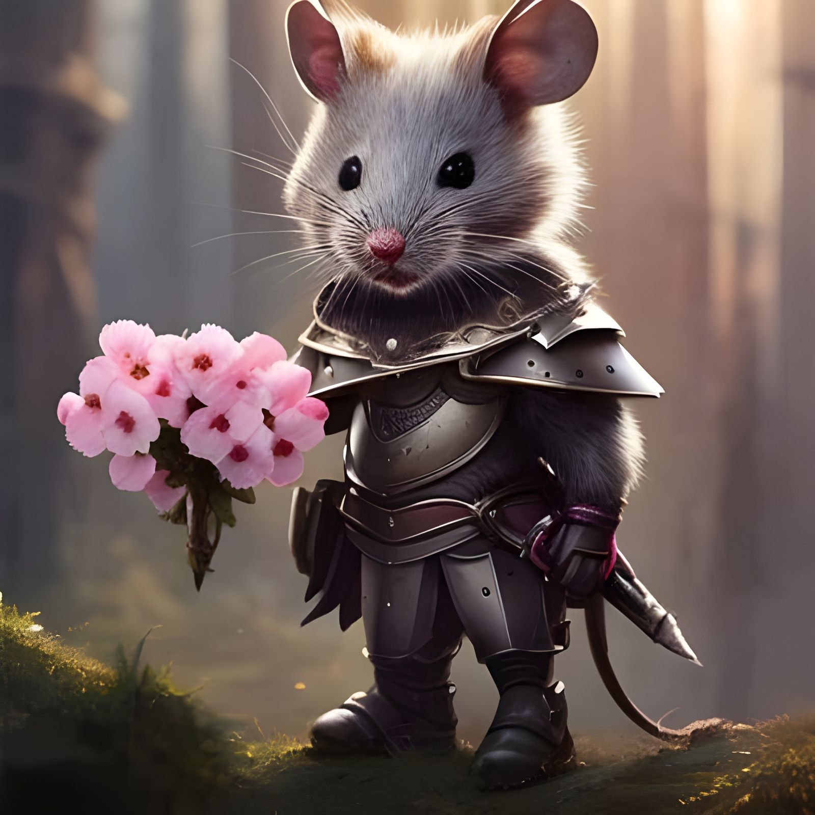 Chibi Mouse Knight Portrait with Flowers