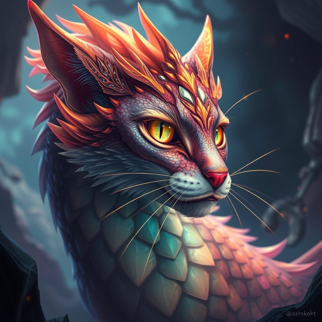 Majestic Dragon Cat in Mystical Realm Digital Art