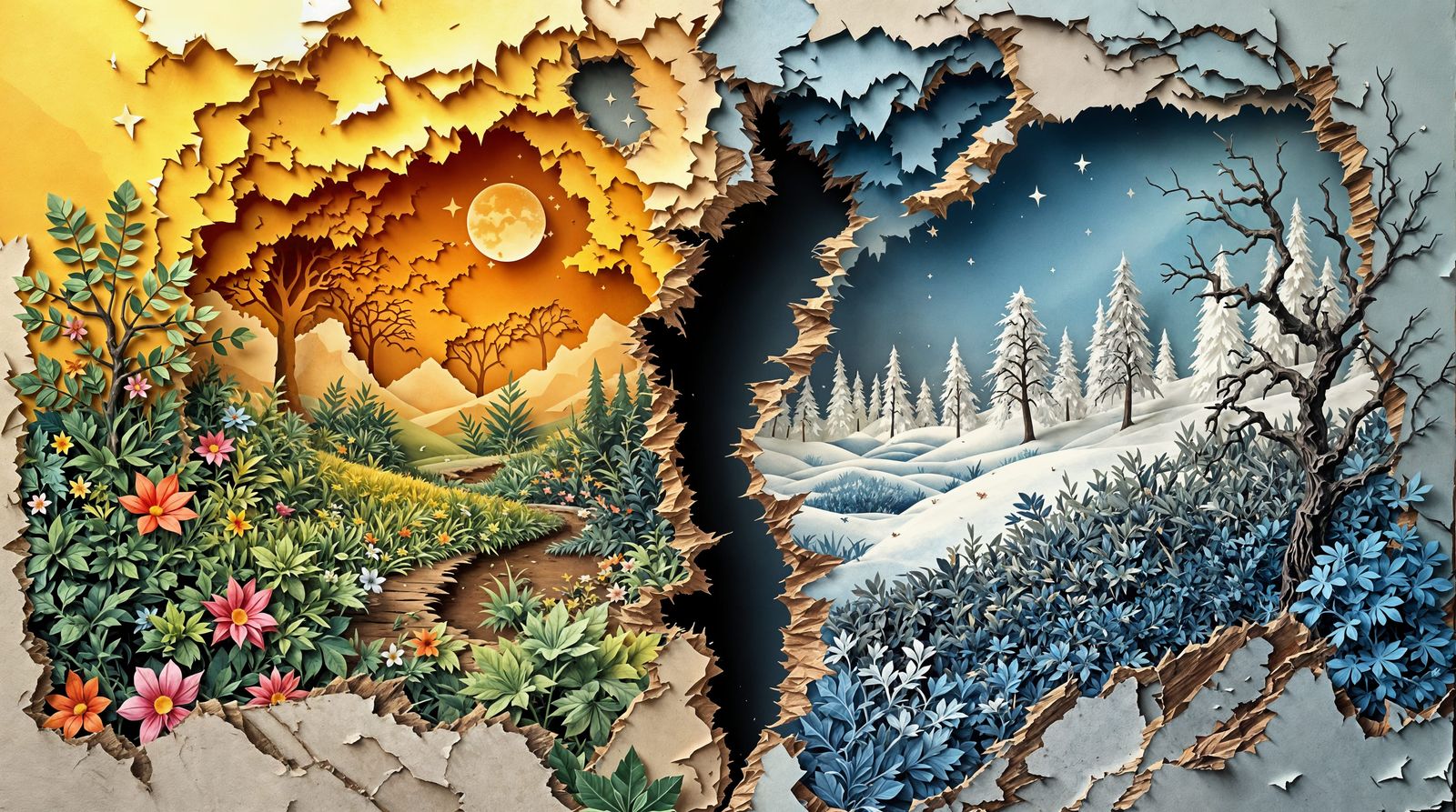 Surreal Paper Art Diptych Explores Fractured Reality