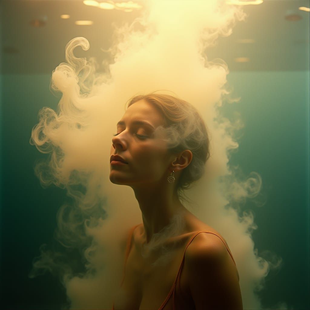 Ethereal Figure in Dreamy Smoke Haze