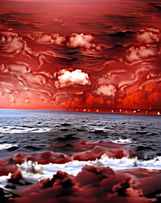 Ocean Landscape with Sky Turning Red