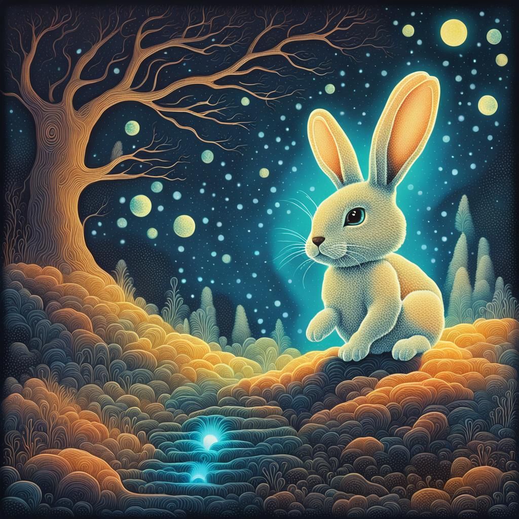 Surreal Dreamscape: Luminescent Bunny in Mist