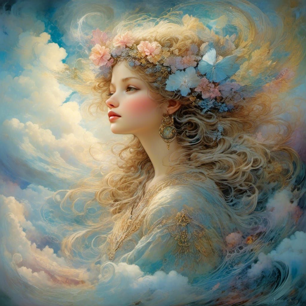 Dreamy Girl in Abstract Magical Fantasy Style