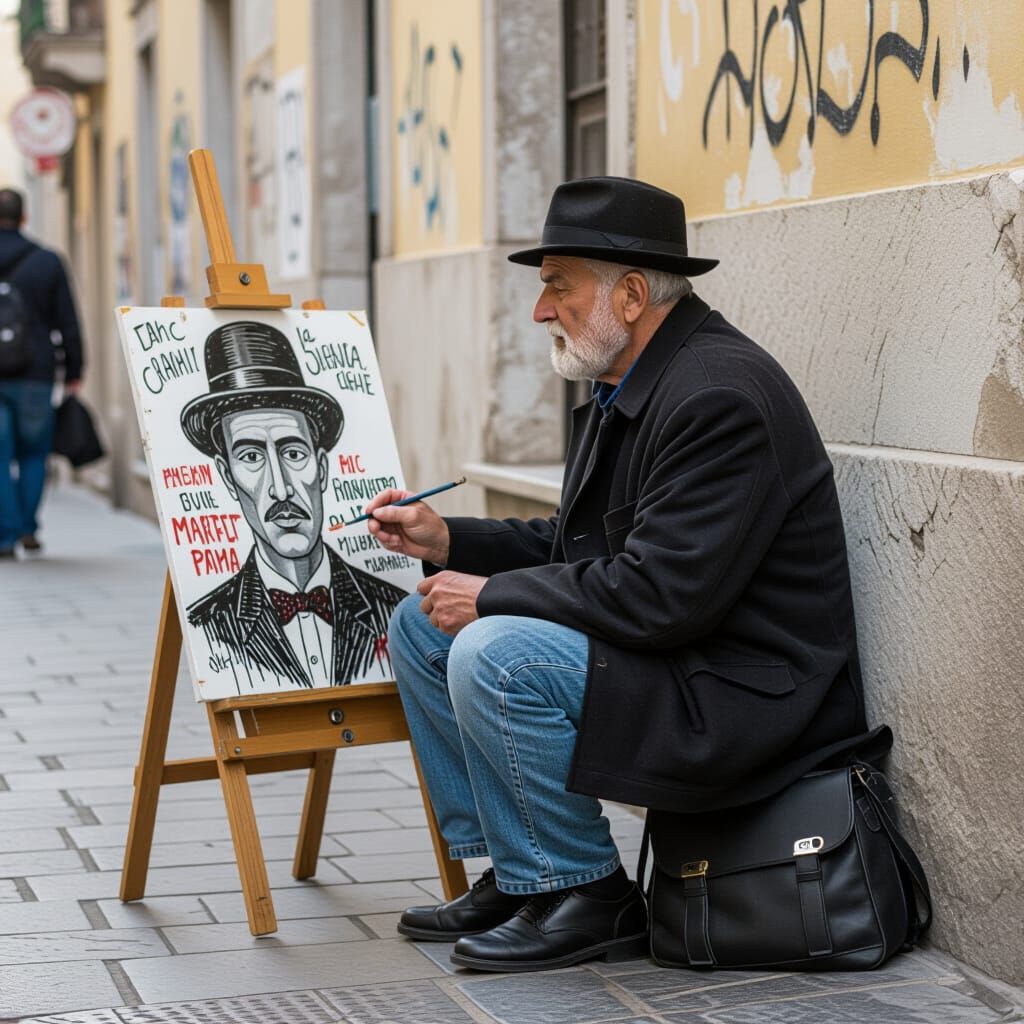 Street Artist Creating Vibrant Mural