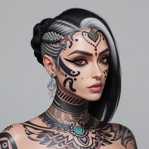 Sensual Tattooed Woman with Voluptuous Figure