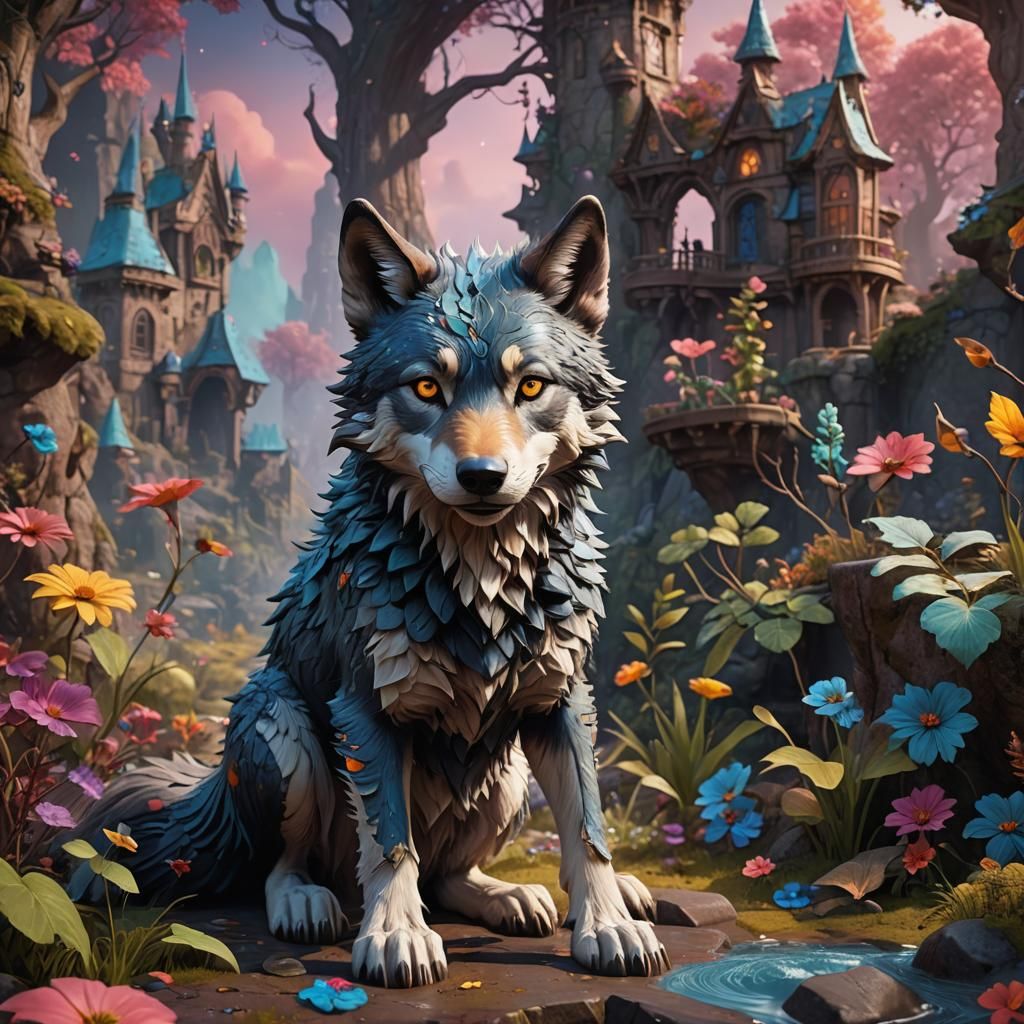 Surreal Cute Wolf in Detailed Matte Painting