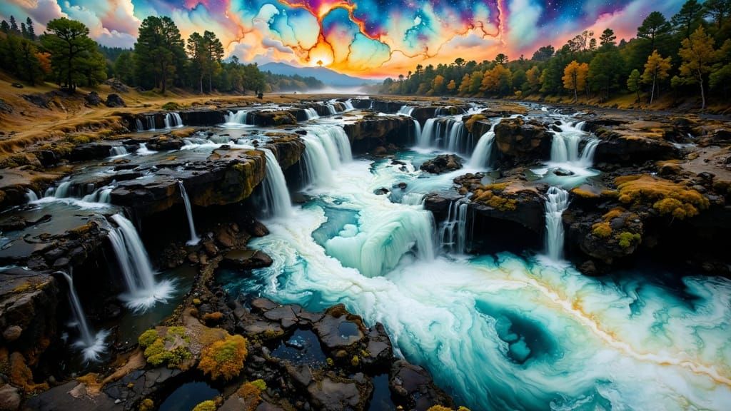 Dual Rivers Flowing Side-by-Side in Georgia, Surreal Digital...