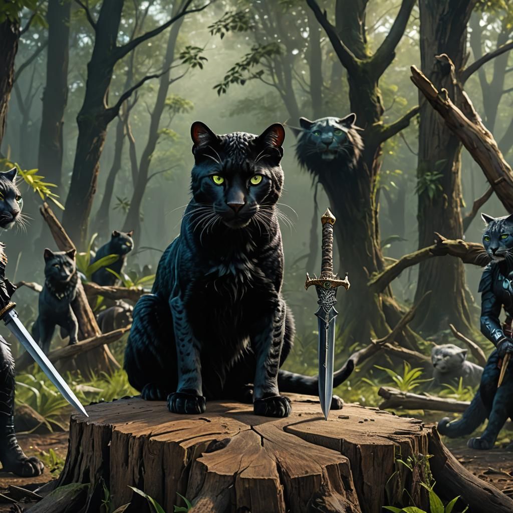 Feline Warrior Ready for Battle: Fantasy Art
