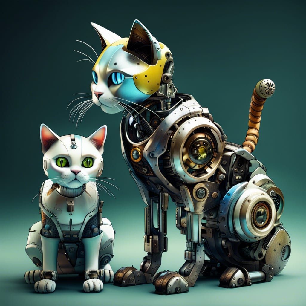 Hyperrealistic Robot Cats Concept Art