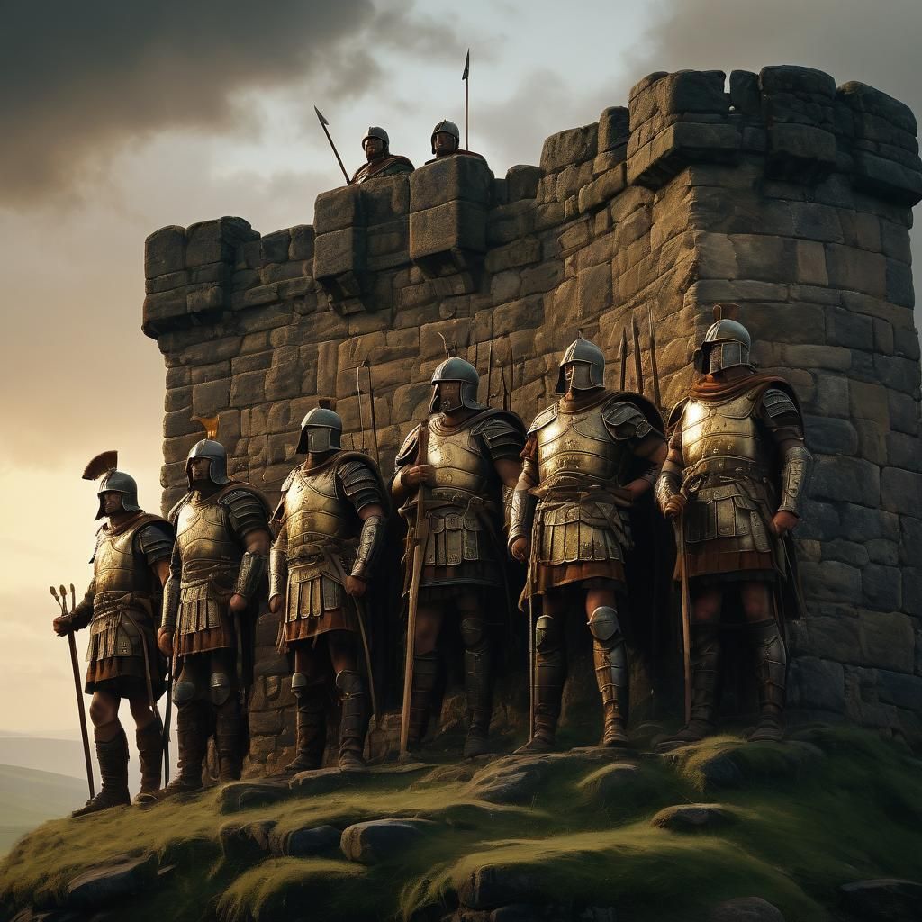 Roman Archers Guard Hadrian's Wall in Oil Painting