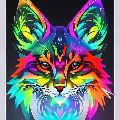 Iridescent Neon Cat in Fantasy Concept Art