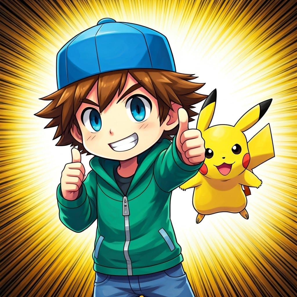 Chibi Pokémon Trainer Commands Pikachu Thunderbolt Attack