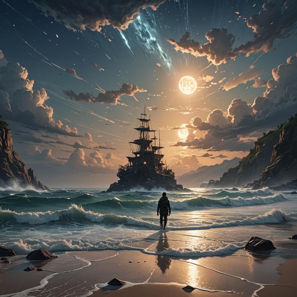 Surreal Seascape Concept Art in Orange and Teal