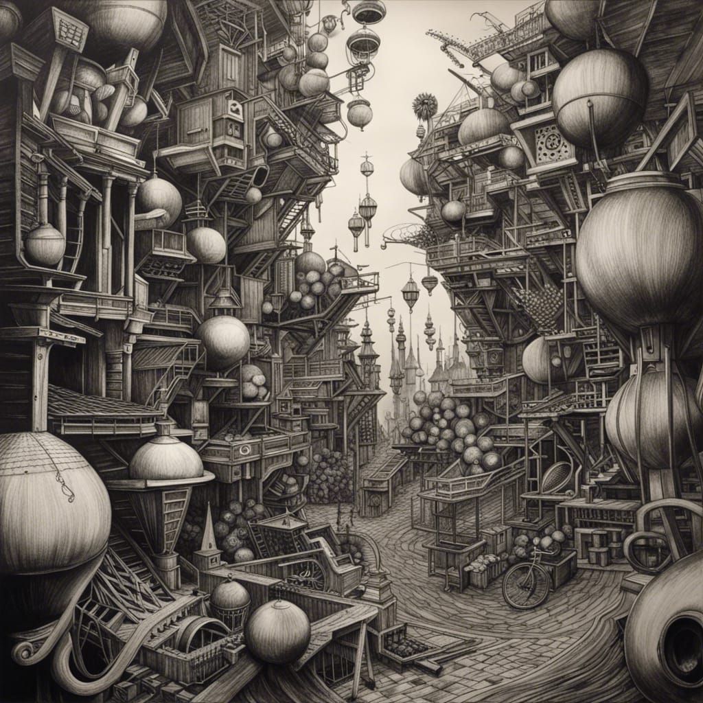 Detailed Black and White Ink Drawings