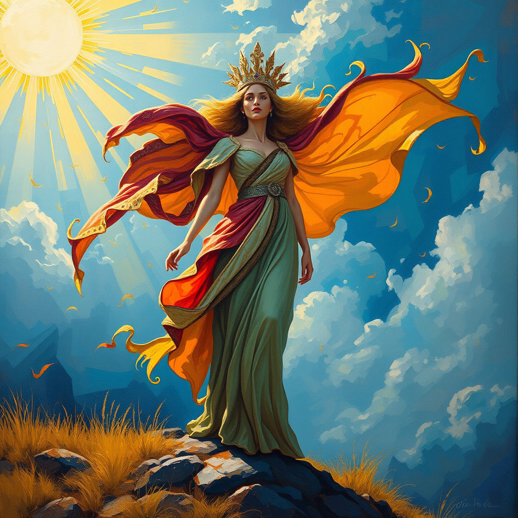 Regal Figure in Wind and Sun: Post-Impressionist Style