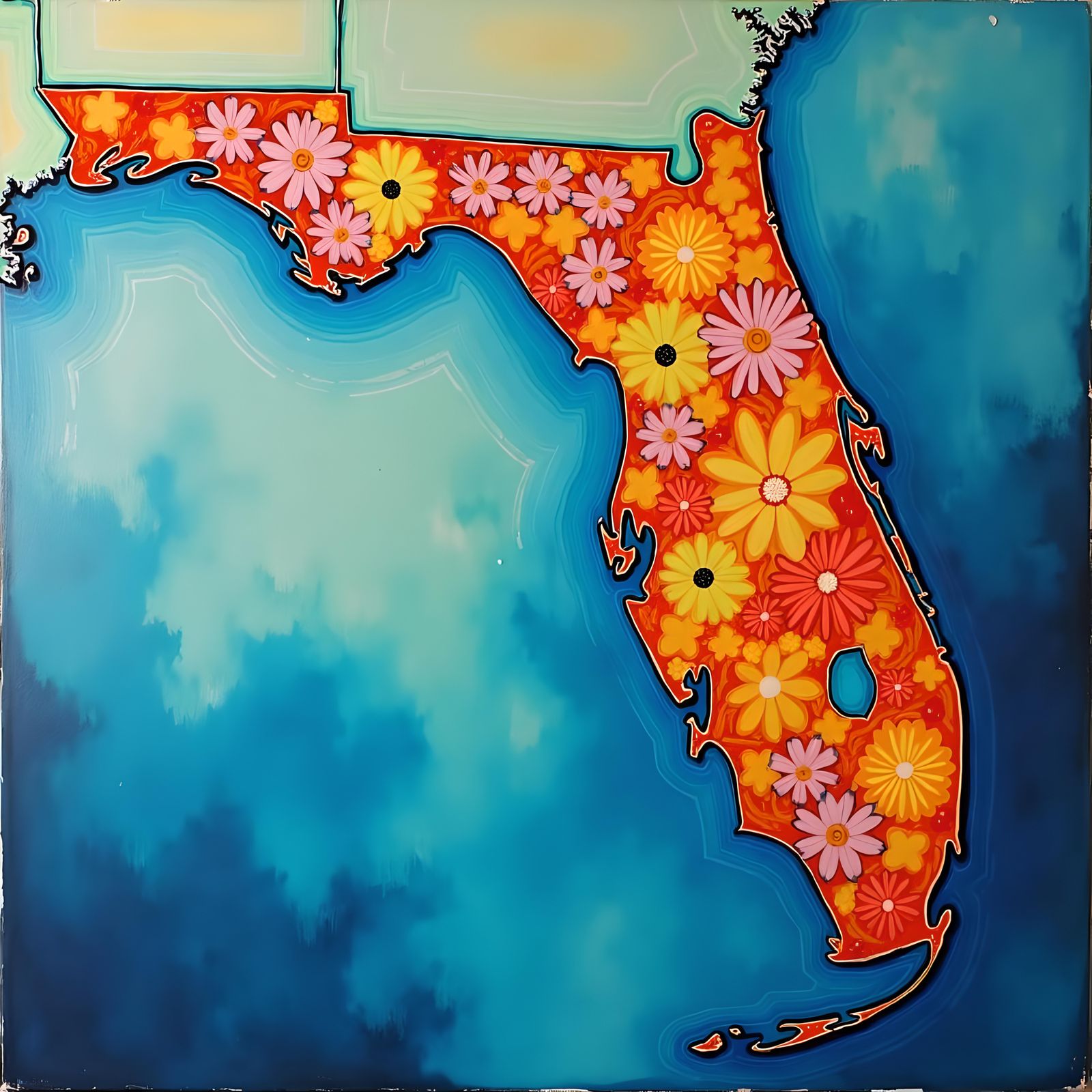 Florida Peninsula in Gouache Style Impressionist Painting