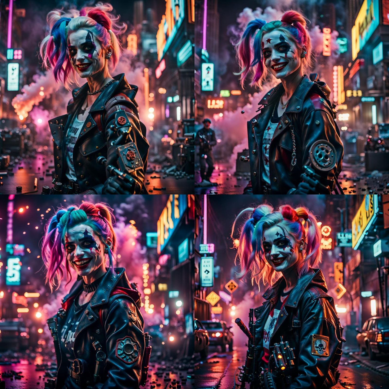 Laughing Harley Quinn with Guns: Cinematic Film Still