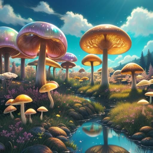 Iridescent Alien Meadow in Dreamlike Digital Painting Style