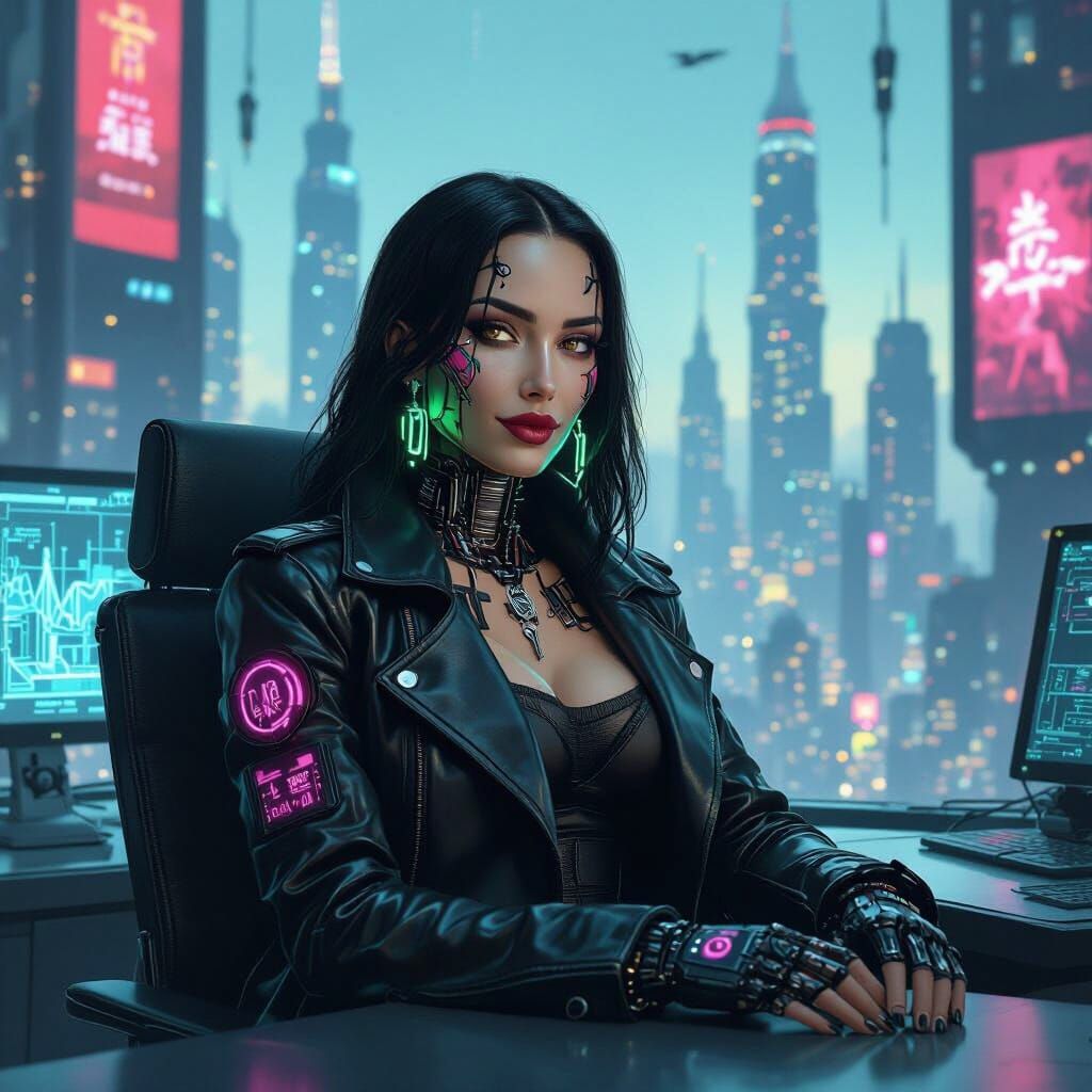 Cyberpunk Mona Lisa with Neon Tattoos