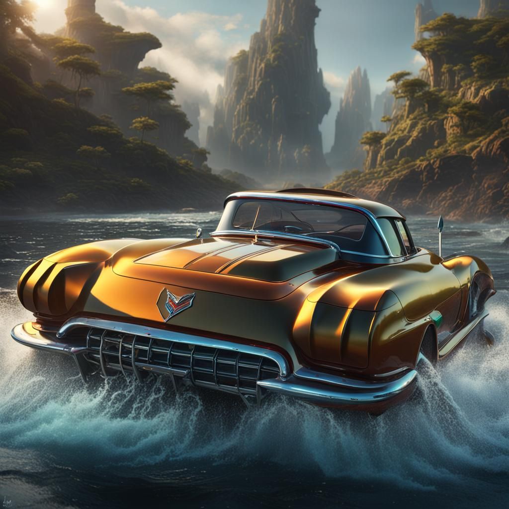 Detailed Boat Tail Corvette: Matte Painting
