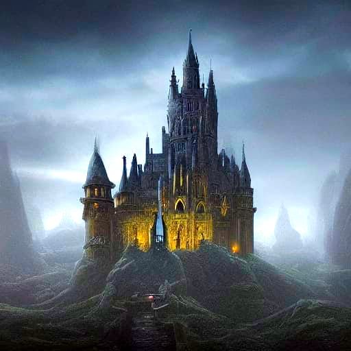 Epic Gothic Castle in Mysterious Misty Landscape