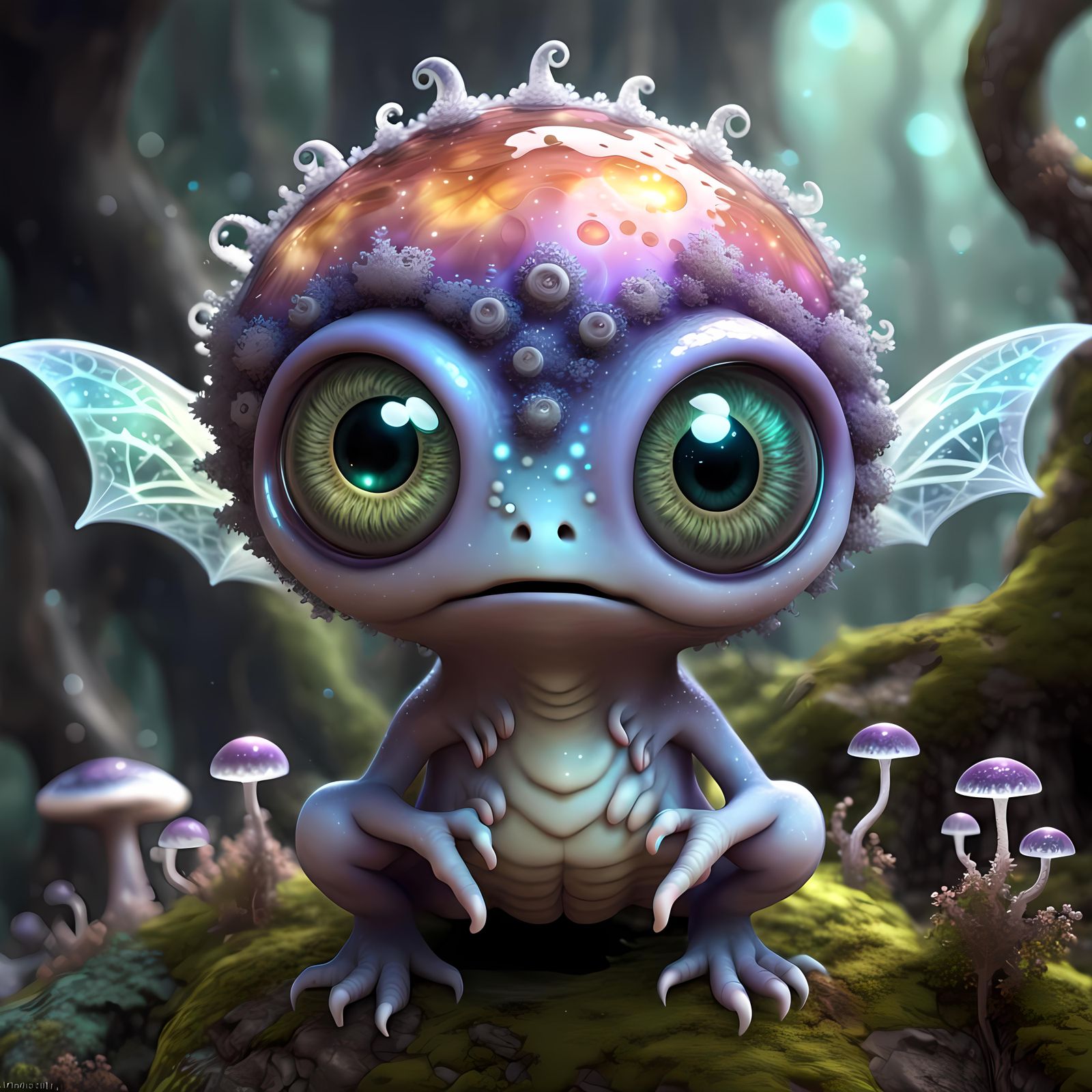 Anime Fairy Mycelium Creature in a Mystical Setting